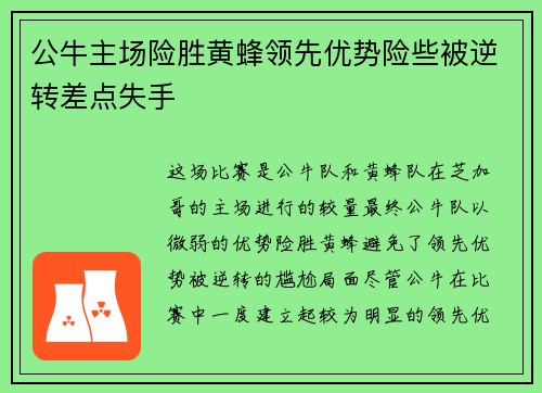 公牛主场险胜黄蜂领先优势险些被逆转差点失手